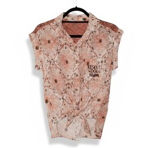 Rescue Dog Mom” Western Tie-Front Shirt (Size S)